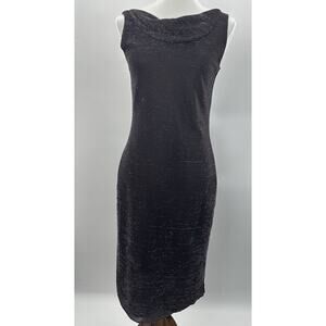 Vintage Trio New York Dark Purple Metallic Ribbed Sheath Dress Cowl Neck USA 6